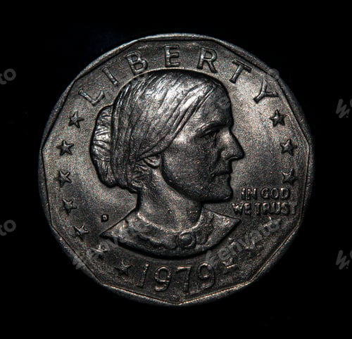 Preview: Susan B. Anthony portrait on dollar coin, closeup