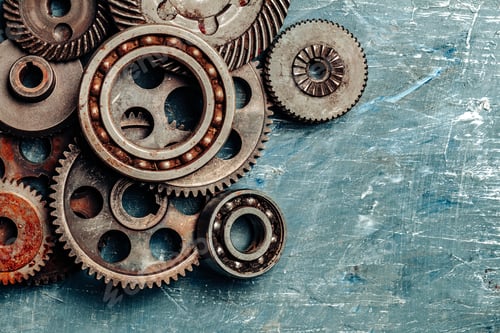 Preview: Close up of old rusty car parts on dark background