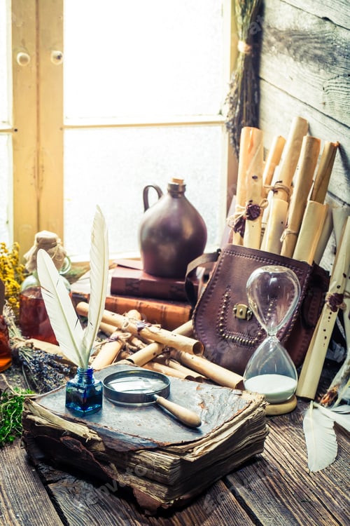 Preview: Unique witch workshop with scrolls and ingredients