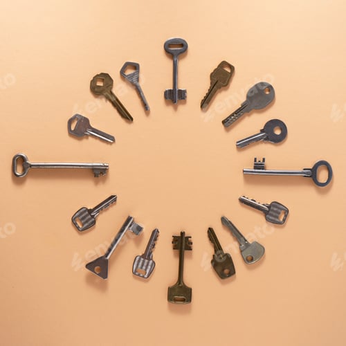 Preview: Key pattern. Background from different old keys. view from above.