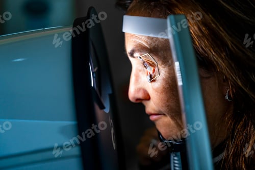Preview: Woman with eye opener during a laser treatment for glaucoma