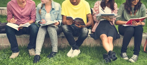 Preview: Young Diverse Group Studying Outdoors Concept
