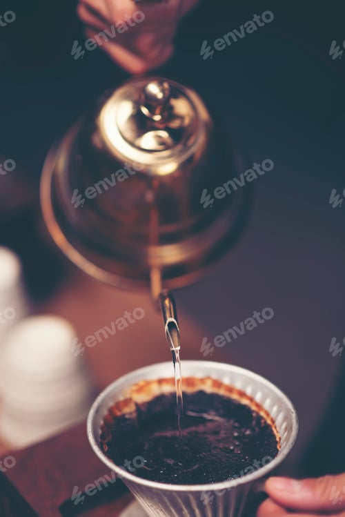 Preview: coffee dripping process, vintage filter image