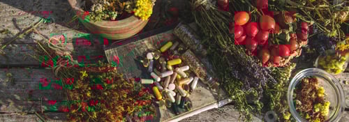 Preview: medicinal herbs and supplements. Selective focus.