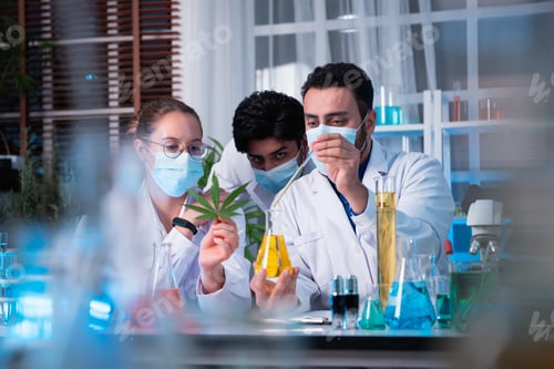 Preview: A group of young scientists are conducting experiments in the lab using a microscope.
