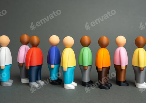 Preview: A queue of people. Figures of people stand in a queue. Bureaucracy