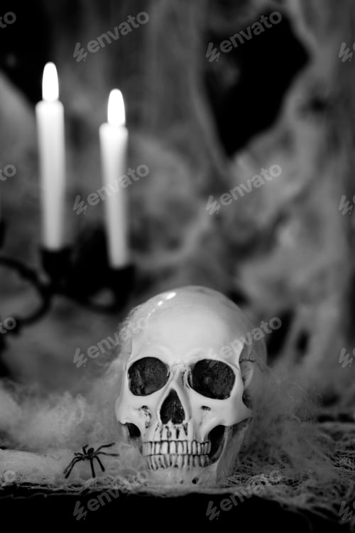 Preview: Halloween composition with skull and candles