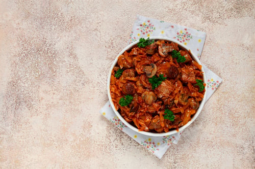 Preview: Bigos, bigus is a national Polish dish, made of cabbage and meat, stewed, homemade, no people,