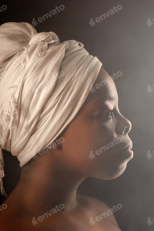 Preview: Studio Portrait of Black Girl in White Turban