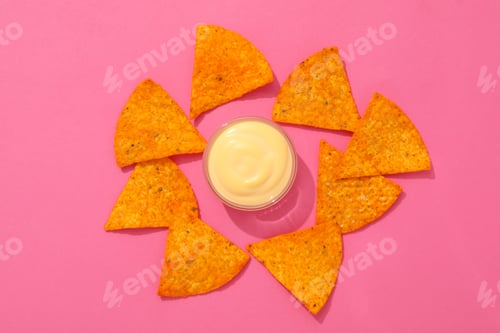 Preview: Concept of tasty snacks, corn chips, top view