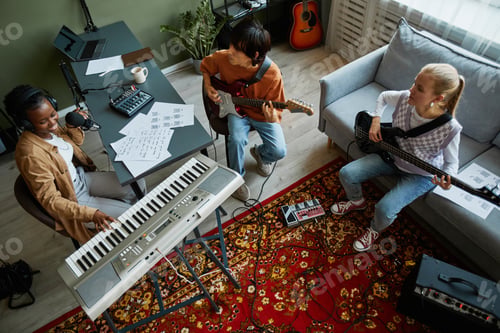 Preview: Music Band Writing Songs Top View