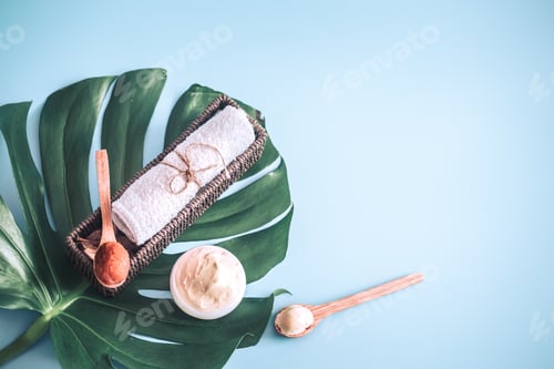 Preview: Composition of spa items on a colored background