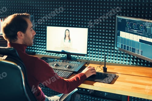 Preview: Male Videographer Edits and Cuts Footage and Sound on His Personal Computer