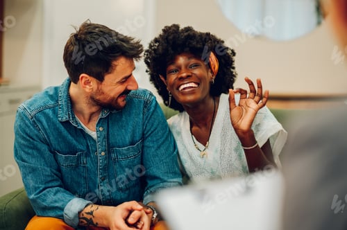 Preview: Diverse couple on a therapy session in a psychologist office