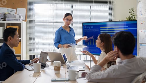 Preview: Creative business team brainstorming new startup ideas in modern office