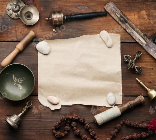 Preview: Tibetan singing copper bowl with a wooden clapper , objects for meditation and alternative medicine