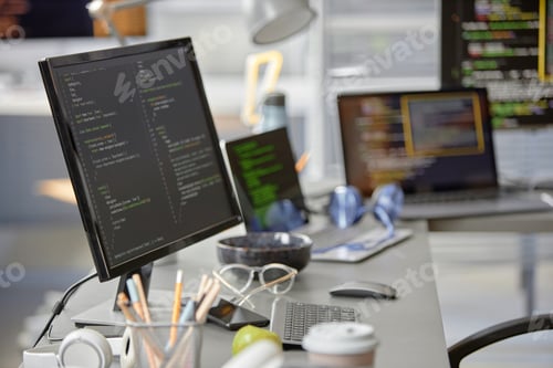 Vista previa: Computer Monitor with Code Lines in Office Setup