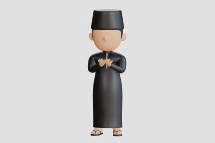 Preview: 3D Muslim Male Avatar with Hand on Chest