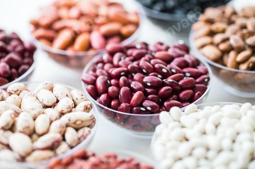 Preview: collection set of beans, legumes on bowl on white background