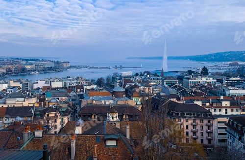 Preview: City view. Geneva in Switzerland, tourist attraction.