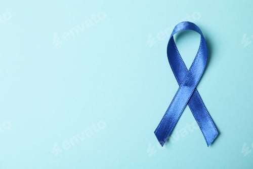 Preview: Blue awareness ribbon on light blue background, space for text