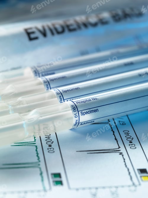 Preview: A row of samples from a crime scene on top of genetic testing results