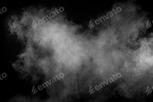 Preview: White powder dust particles explosion on a black background.