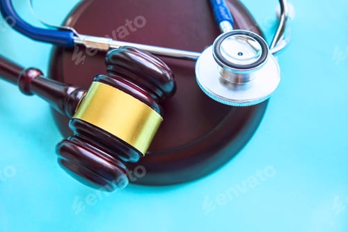 Preview: Gavel and stethoscope. medical jurisprudence. legal definition of medical malpractice.