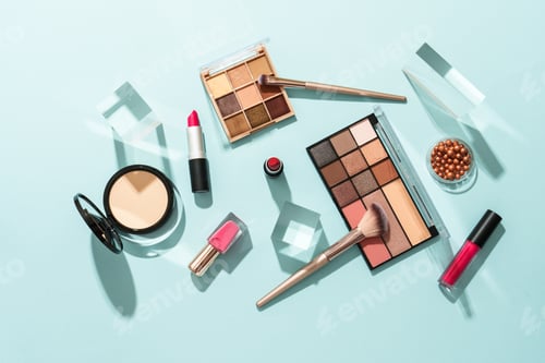 Preview: Beauty products on blue background.
