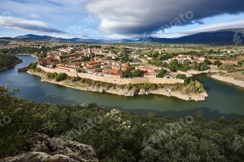 Preview: Medieval village and stone wall in Spain. Buitrago del Lozoya