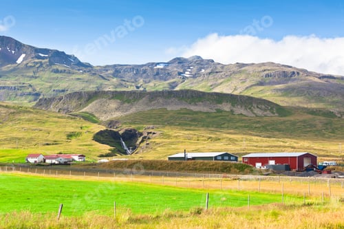 Preview: Mountains landscape with Icelandic Houses