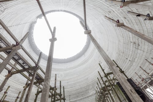 Preview: Futuristic view inside of cooling tower of unfinished Chernobyl nuclear power plant