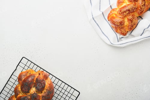 Preview: Сhallah bread. Sabbath kiddush ceremony composition. Freshly traditional baked homemade braided cha