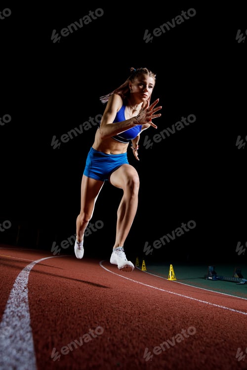 Preview: Female track runner bursting off starting block