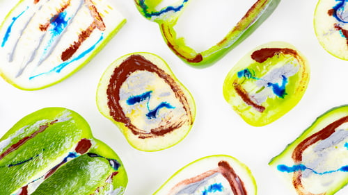 Preview: Collection Of Green Vegetables And Fruits On A White Background. Vegetable Pattern. Bell Peppers