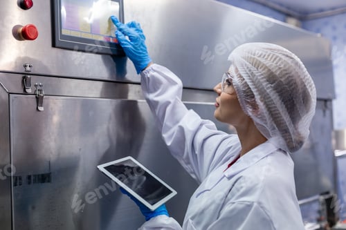 Preview: Female worker using tablet checking quality drinking water management