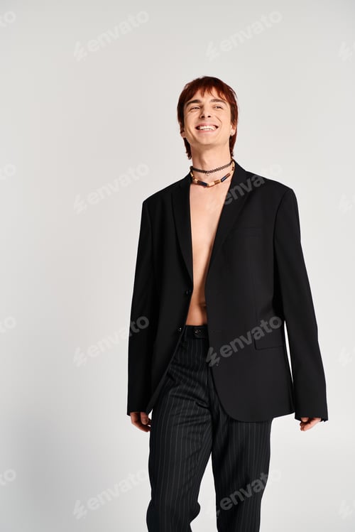 Preview: Elegance unveiled: shirtless man in black suit