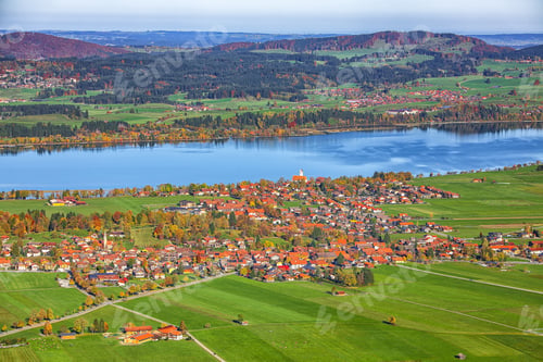 Preview: Top view panorama of Schwangau village in autumn