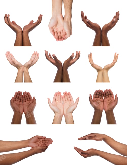 Preview: Set of multiethnic hands holding or offering something