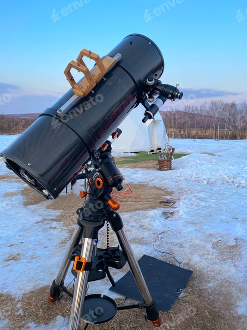 Preview: Black telescope on a tripod at the observatory for observation of stars and planets. Science