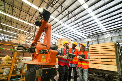 Preview: Industrial factory employee working in wooden manufacturing industry