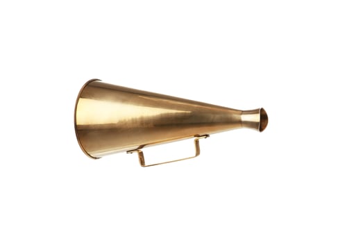 Preview: Retro golden metal megaphone on white background