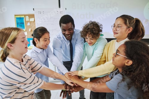 Preview: Diverse Group of Children Stacking Hands