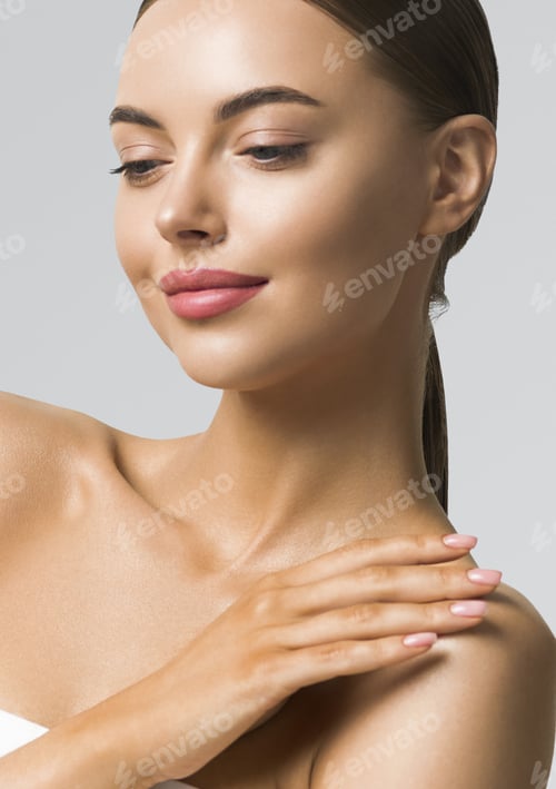 Woman Posing with Hand on Shoulder in Studio