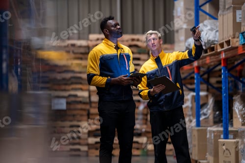 Preview: A team of engineers inspects the warehouse in a large storage warehouse.
