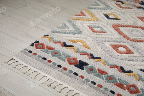 Preview: Soft carpet with pattern on white laminated floor indoors