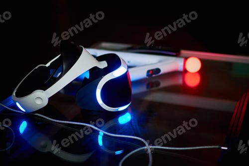 Preview: Closeup virtual reality headset on a dark background