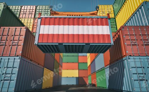 Preview: Container Terminal - Shipping Container with Austria flag.