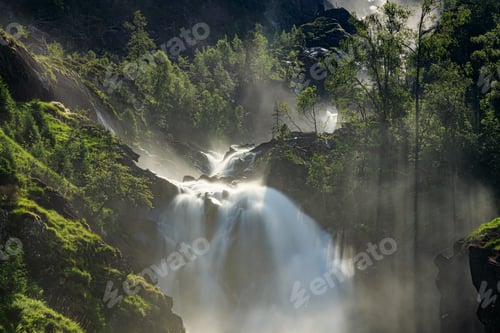 Preview: Latefossen Waterfall Odda Norway. Latefoss is a powerful, twin waterfall.