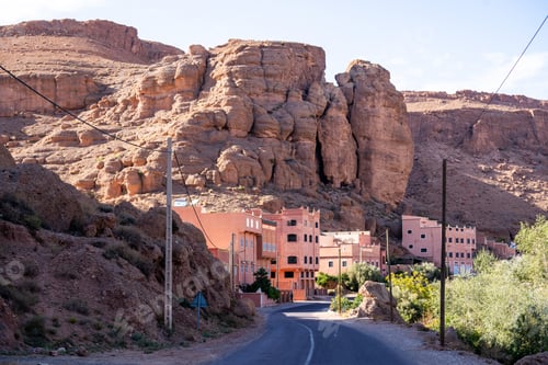 Preview: Single road through the mountains in Dades Gorge Morocco during sunset